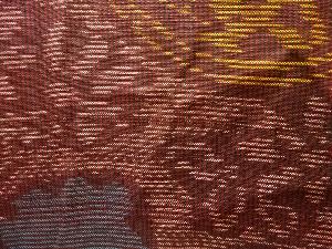 アンティーク　色紙に花松模様織り出し本場泥大島紬着物